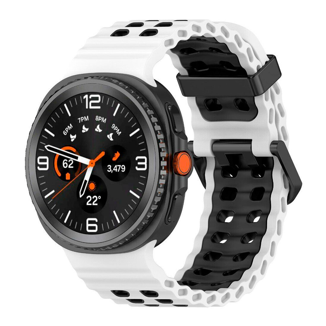 sylikonovyj-perforovanyj-reminecz-classic-color-dlya-samsung-galaxy-watch-8-40mm-44mm-8-classic-bilo-chornyj-2n Силіконовий перфорований ремінець Classic Color для Samsung Galaxy Watch 8 / 8 Classic / 9 - біло-чорний