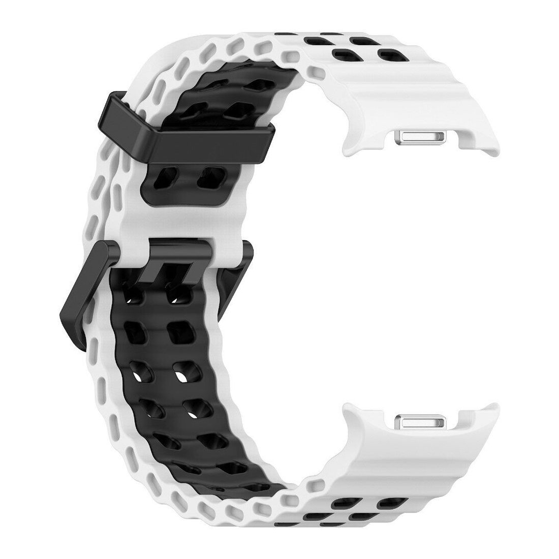 sylikonovyj-perforovanyj-reminecz-classic-color-dlya-samsung-galaxy-watch-8-40mm-44mm-8-classic-bilo-chornyj-3n Силіконовий перфорований ремінець Classic Color для Samsung Galaxy Watch 8 / 8 Classic / 9 - біло-чорний