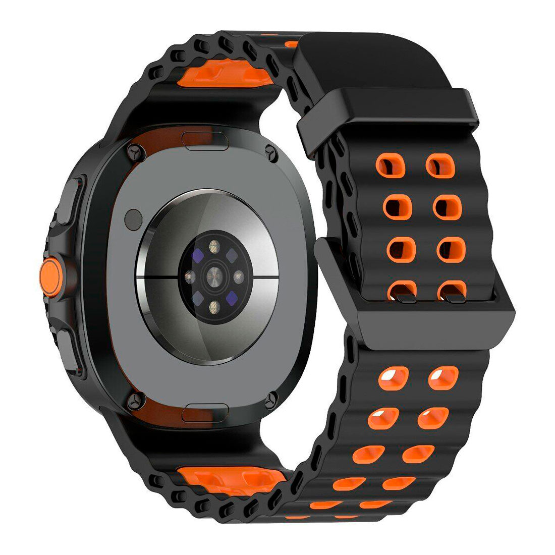 sylikonovyj-perforovanyj-reminecz-classic-color-dlya-samsung-galaxy-watch-8-40mm-44mm-8-classic-chorno-pomaranchevyj-1n Силіконовий перфорований ремінець Classic Color для Samsung Galaxy Watch 8 / 8 Classic / 9 - чорно-помаранчевий
