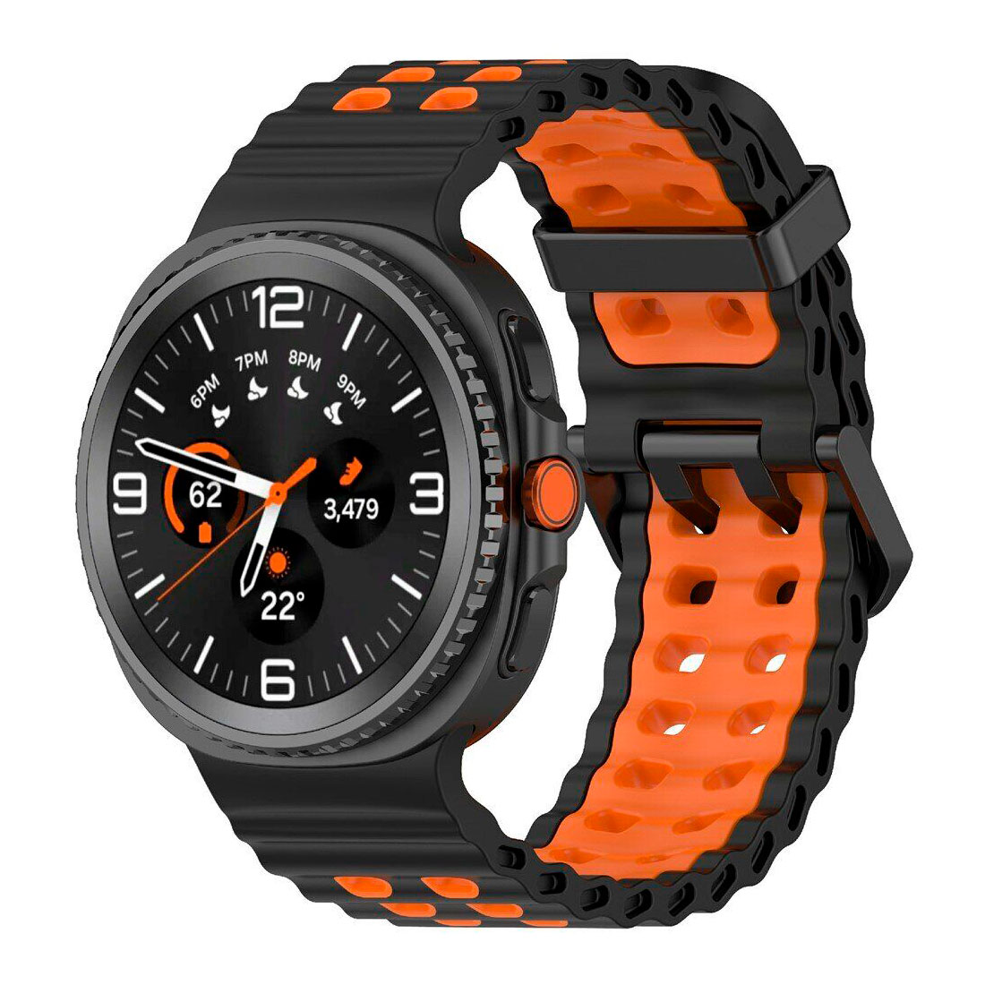 sylikonovyj-perforovanyj-reminecz-classic-color-dlya-samsung-galaxy-watch-8-40mm-44mm-8-classic-chorno-pomaranchevyj-2n Силіконовий перфорований ремінець Classic Color для Samsung Galaxy Watch 8 / 8 Classic / 9 - чорно-помаранчевий