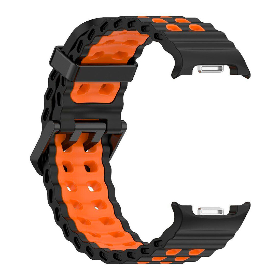sylikonovyj-perforovanyj-reminecz-classic-color-dlya-samsung-galaxy-watch-8-40mm-44mm-8-classic-chorno-pomaranchevyj-3n Силіконовий перфорований ремінець Classic Color для Samsung Galaxy Watch 8 / 8 Classic / 9 - чорно-помаранчевий