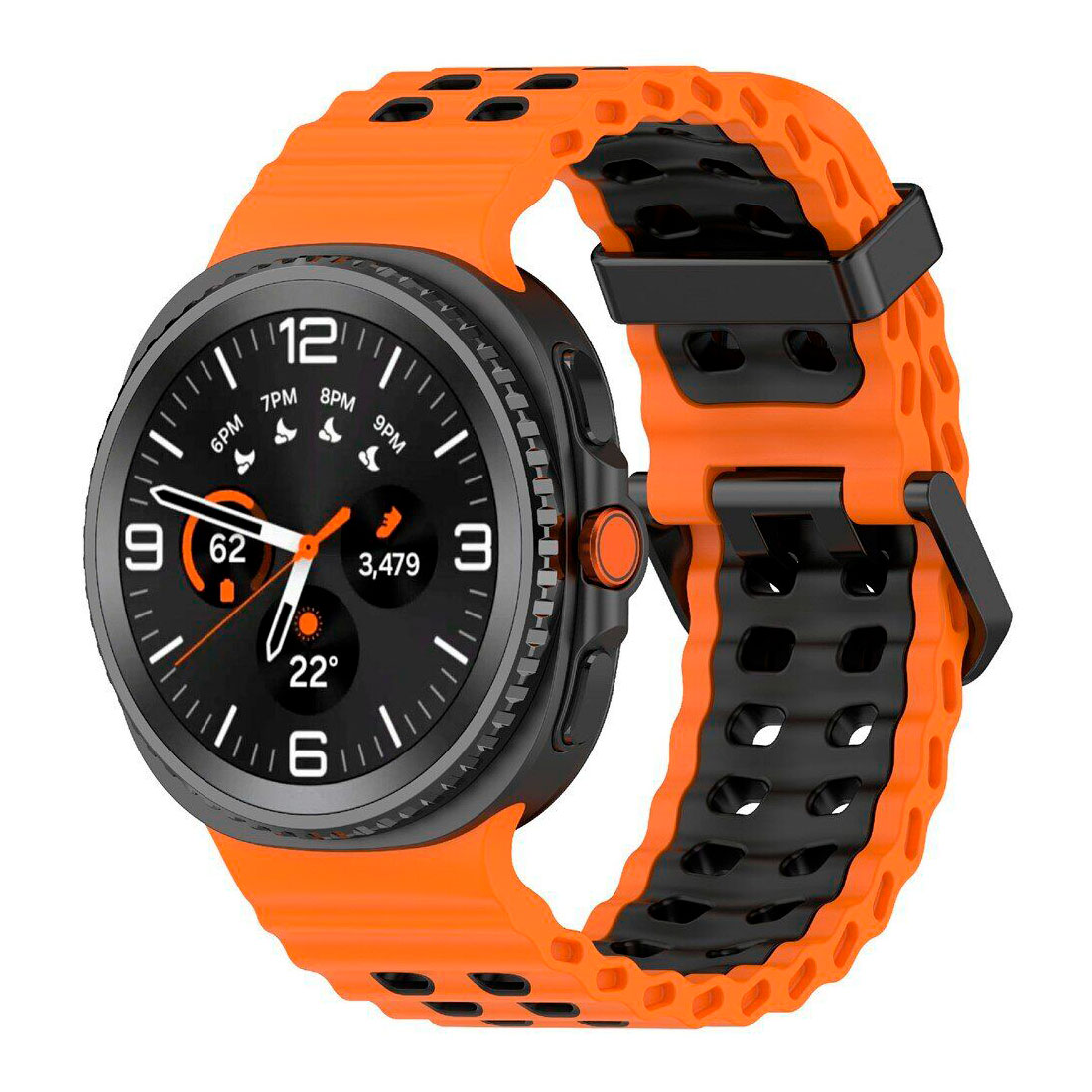 sylikonovyj-perforovanyj-reminecz-classic-color-dlya-samsung-galaxy-watch-8-40mm-44mm-8-classic-pomaranchevo-chornyj-2n Силіконовий перфорований ремінець Classic Color для Samsung Galaxy Watch 8 / 8 Classic / 9 - помаранчево-чорний