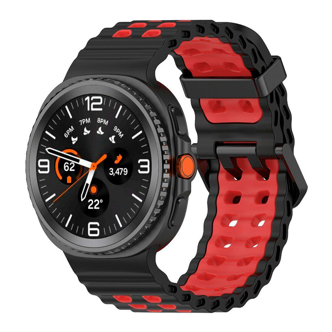 sylikonovyj-perforovanyj-reminecz-classic-color-dlya-samsung-galaxy-watch-8-40mm-44mm-8-classic-chorno-chervonyj-2n Силіконовий перфорований ремінець Classic Color для Samsung Galaxy Watch 8 / 8 Classic / 9 - чорно-червоний