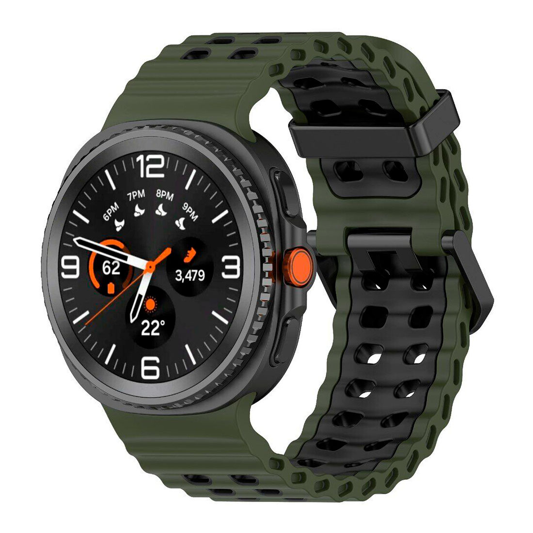 sylikonovyj-perforovanyj-reminecz-classic-color-dlya-samsung-galaxy-watch-8-40mm-44mm-8-classic-zeleno-chornyj-2n Силіконовий перфорований ремінець Classic Color для Samsung Galaxy Watch 8 / 8 Classic / 9 - зелено-чорний