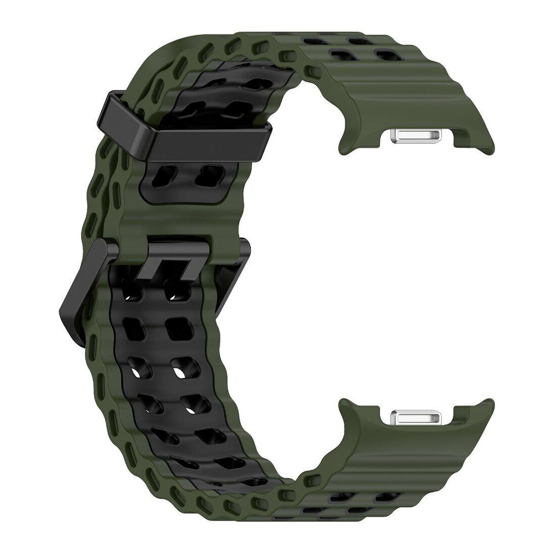 sylikonovyj-perforovanyj-reminecz-classic-color-dlya-samsung-galaxy-watch-8-40mm-44mm-8-classic-zeleno-chornyj-3n Силіконовий перфорований ремінець Classic Color для Samsung Galaxy Watch 8 / 8 Classic / 9 - зелено-чорний