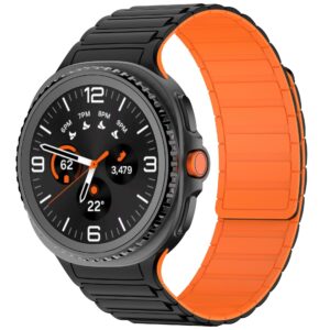Силіконовий магнітний ремінець Magnet для Samsung Galaxy Watch 8 / 8 Classic / 9 - чорно-помаранчевий